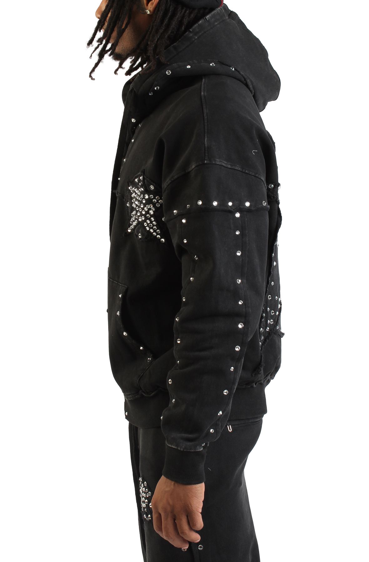 HUDSON Crystal Star Zip-Up Hoodie 605-BLK - Shiekh
