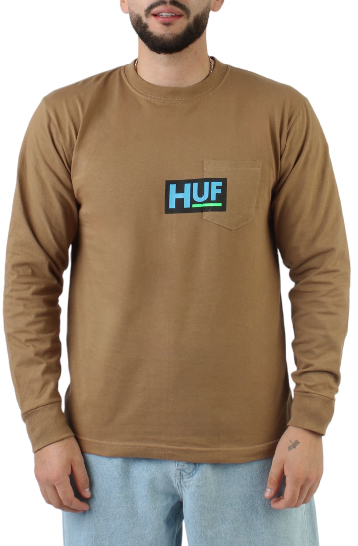 HUF Busy L/S T-Shirt Camel Tシャツ SALE!!!) Huf Set TT LS Shirt - Camel - BUNKER