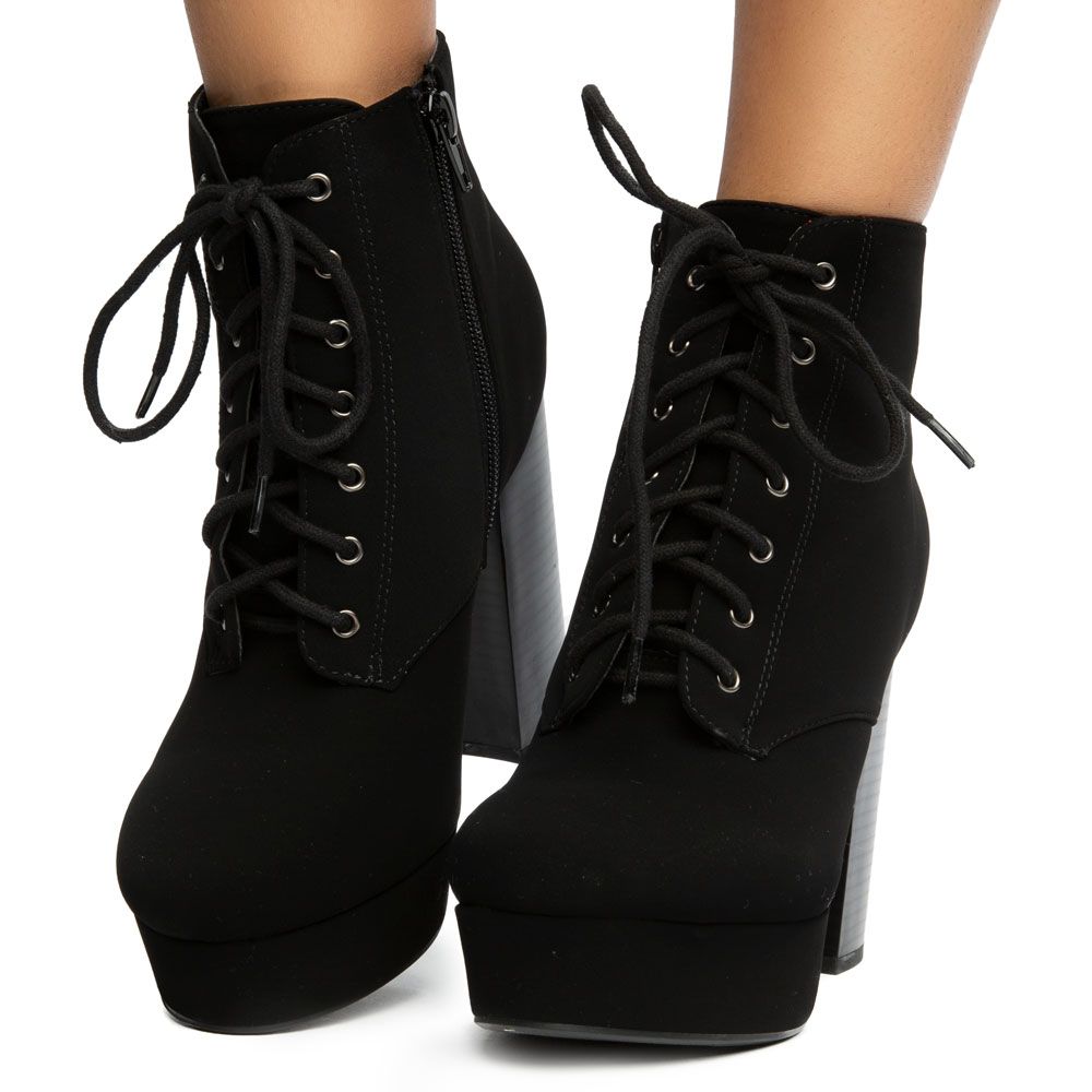 womens lace up booties black