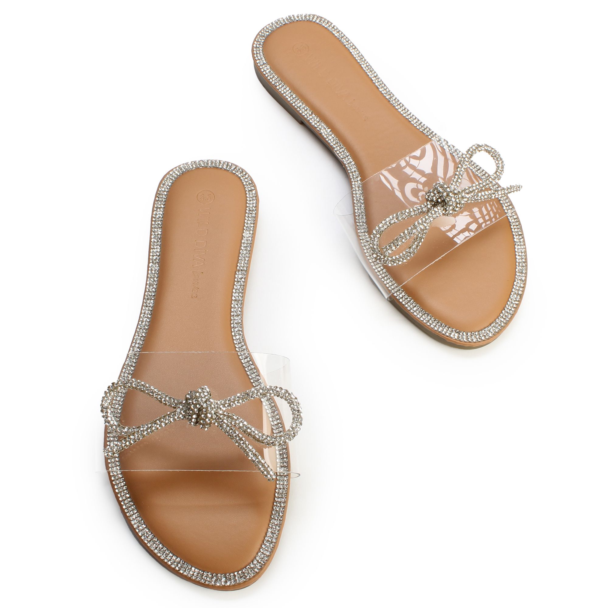 LEGEND FOOTWEAR INC Roo-09 Rhinestone Bow Flat Sandal ROO-09-SLV