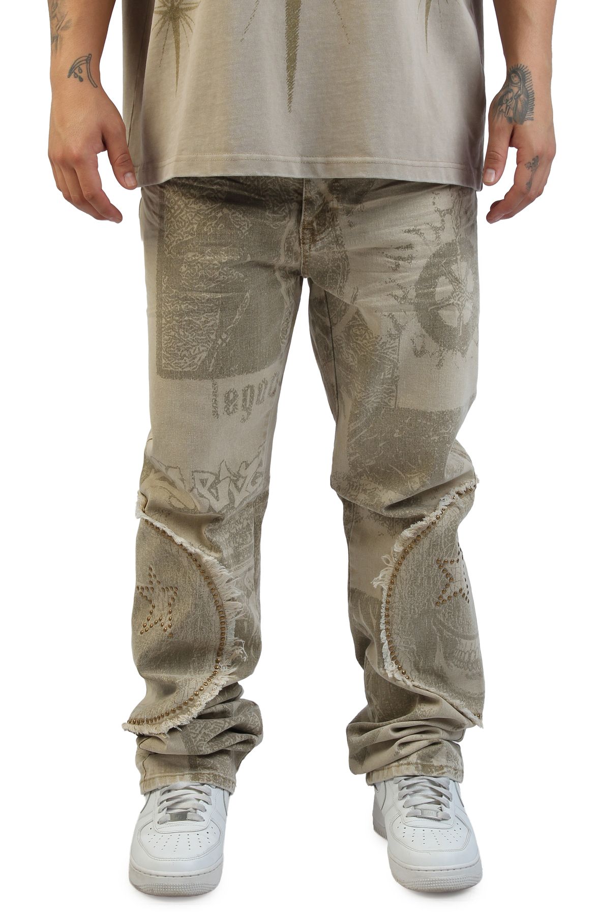 SMOKE RISE Doodle Zig Zag Stitch Pants TP26S442SK-SAND - Shiekh