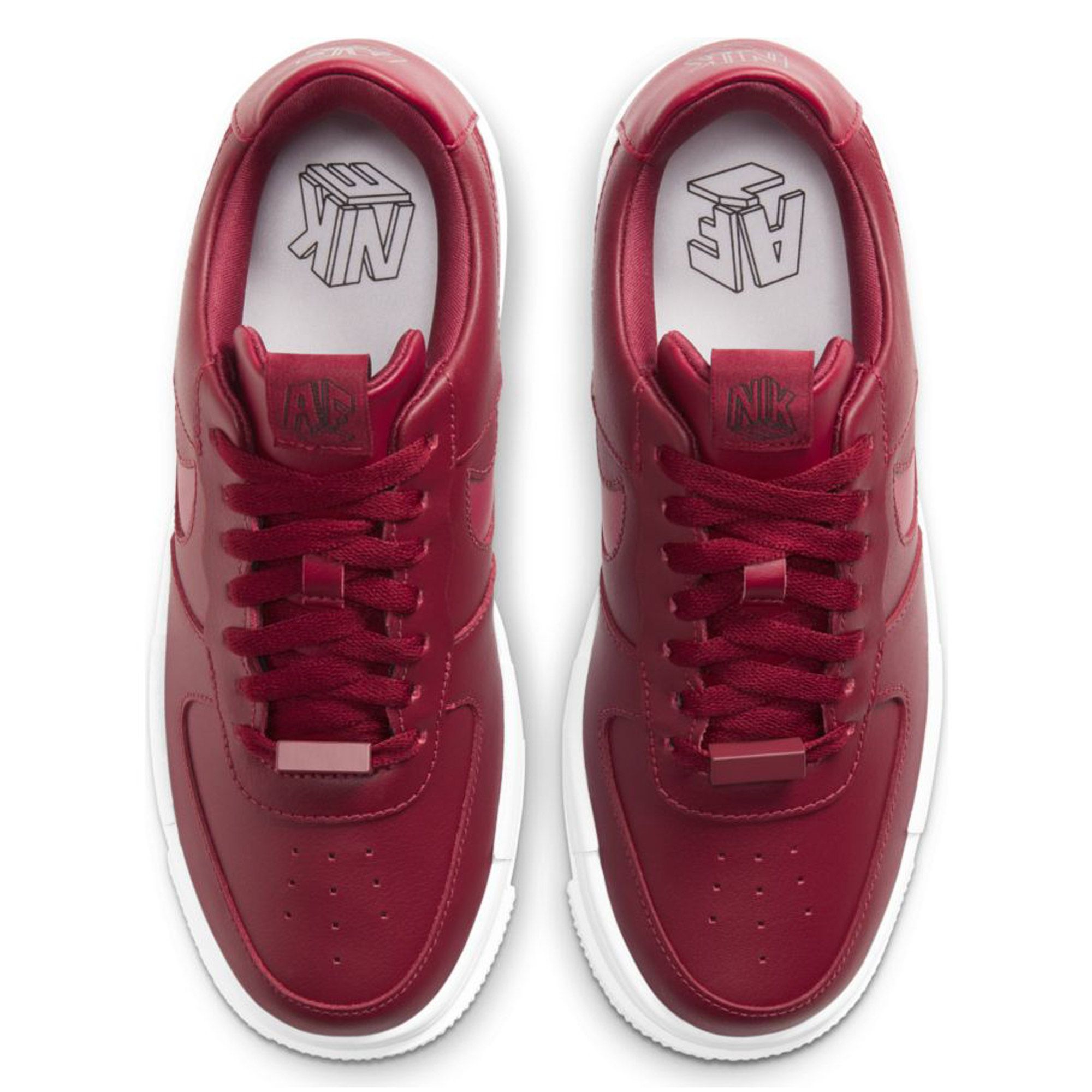 white & burgundy air force 1 pixel trainers