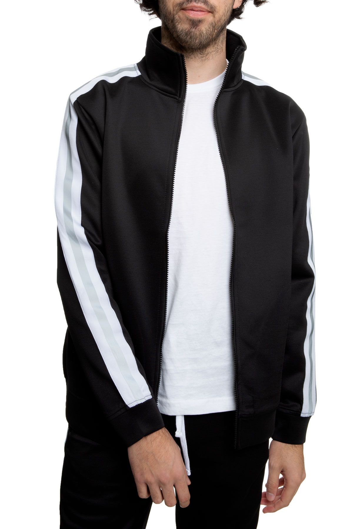 black jacket with reflective stripes