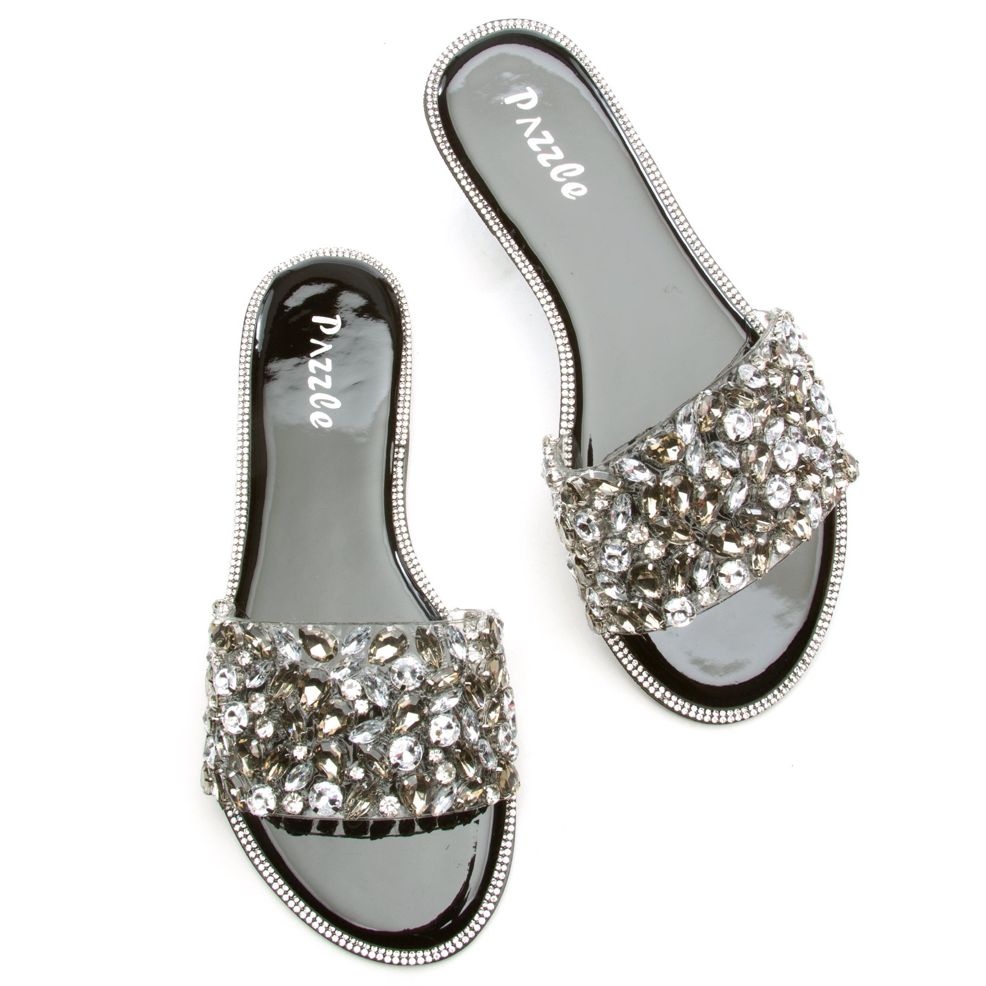 SHIEKH Glitter-01 Jewel Flat Sandals GLITTER-01-BLK - Shiekh