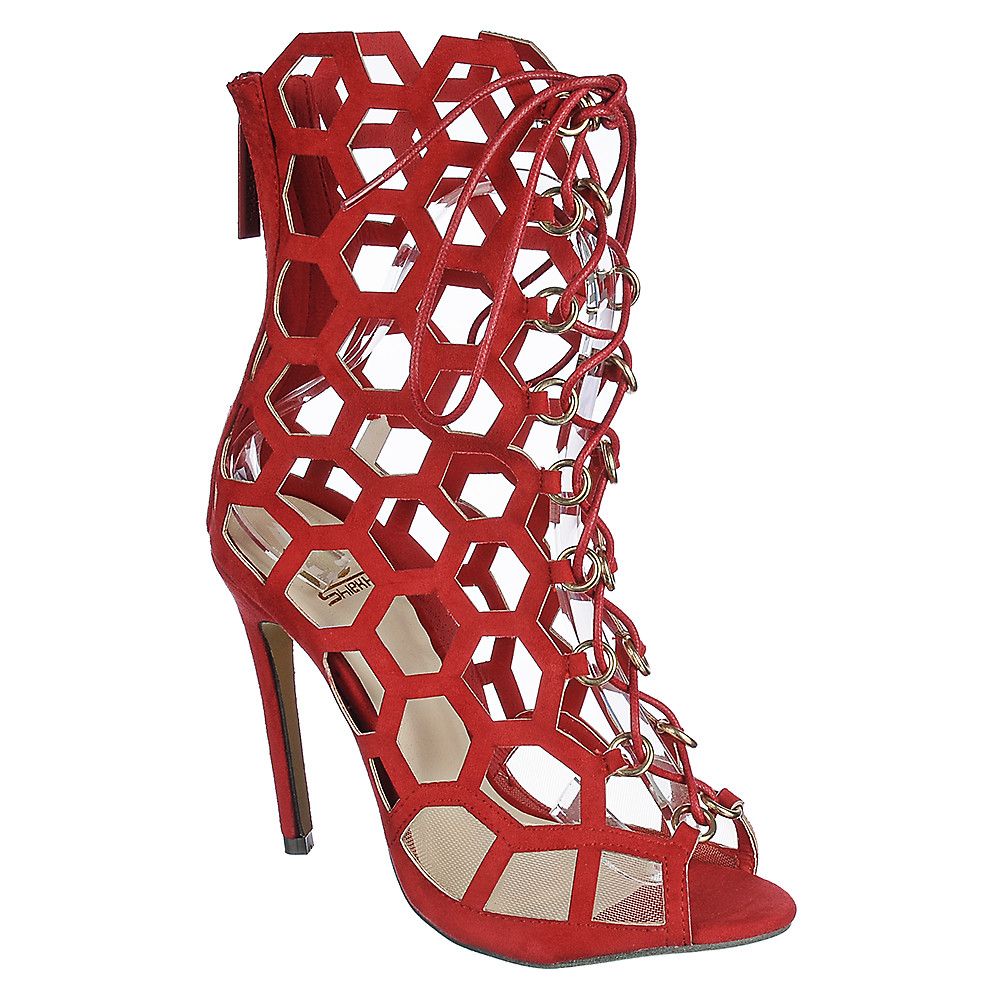 womens red heeled sandals