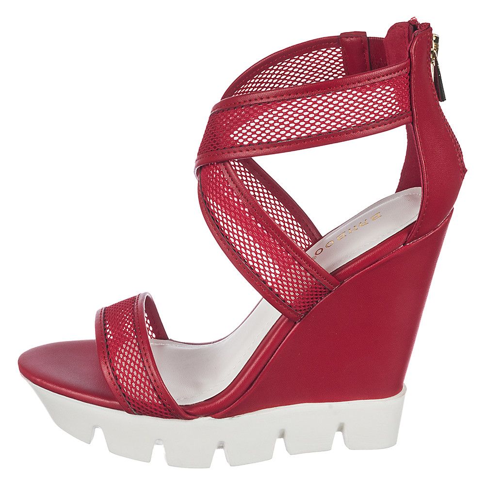 Bamboo Ellen-08 Women's Red Platform Wedge Sandal | Shiekh Shoes
