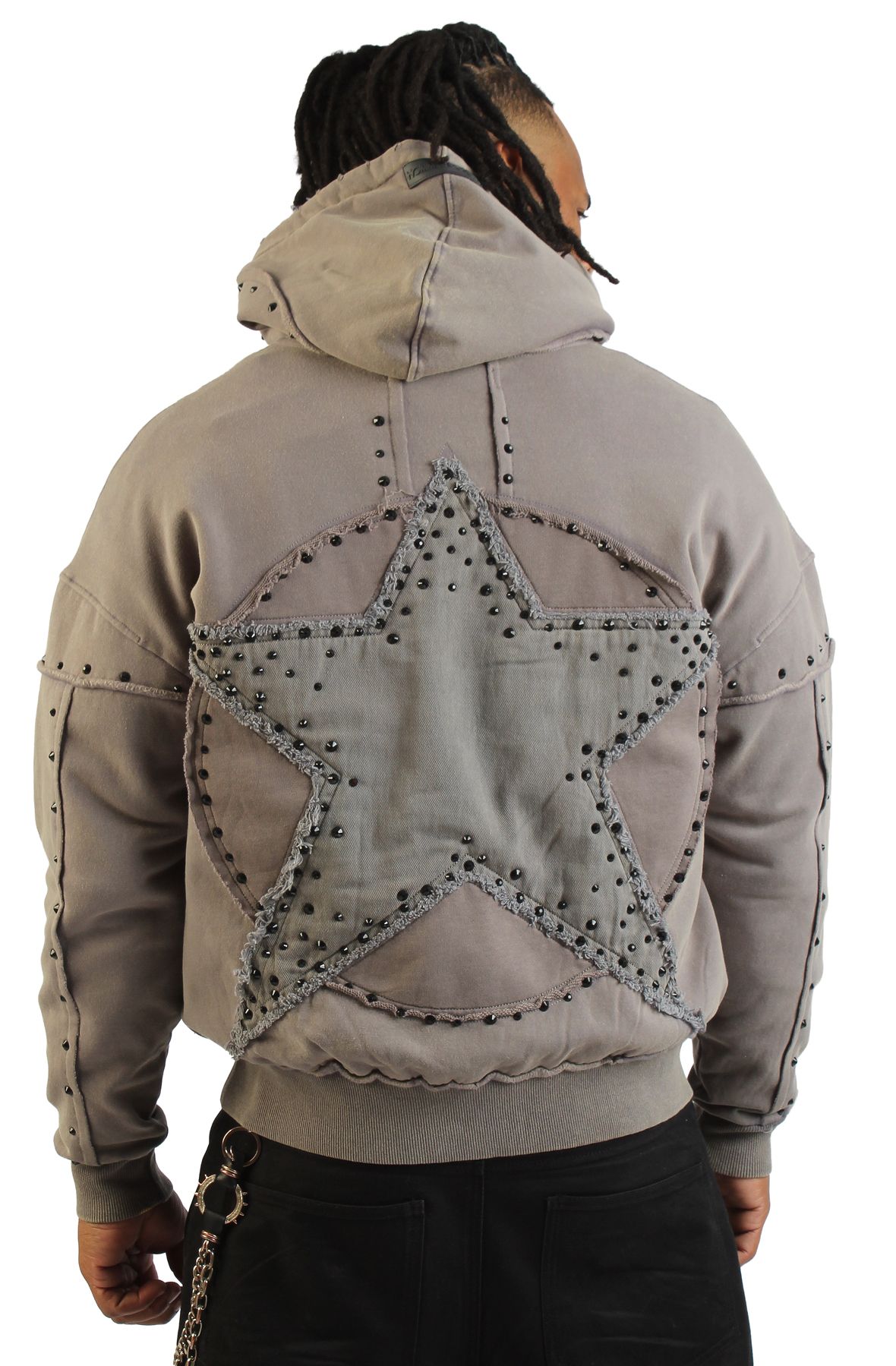 HUDSON Crystal Star Zip-Up Hoodie 605-GRY - Shiekh