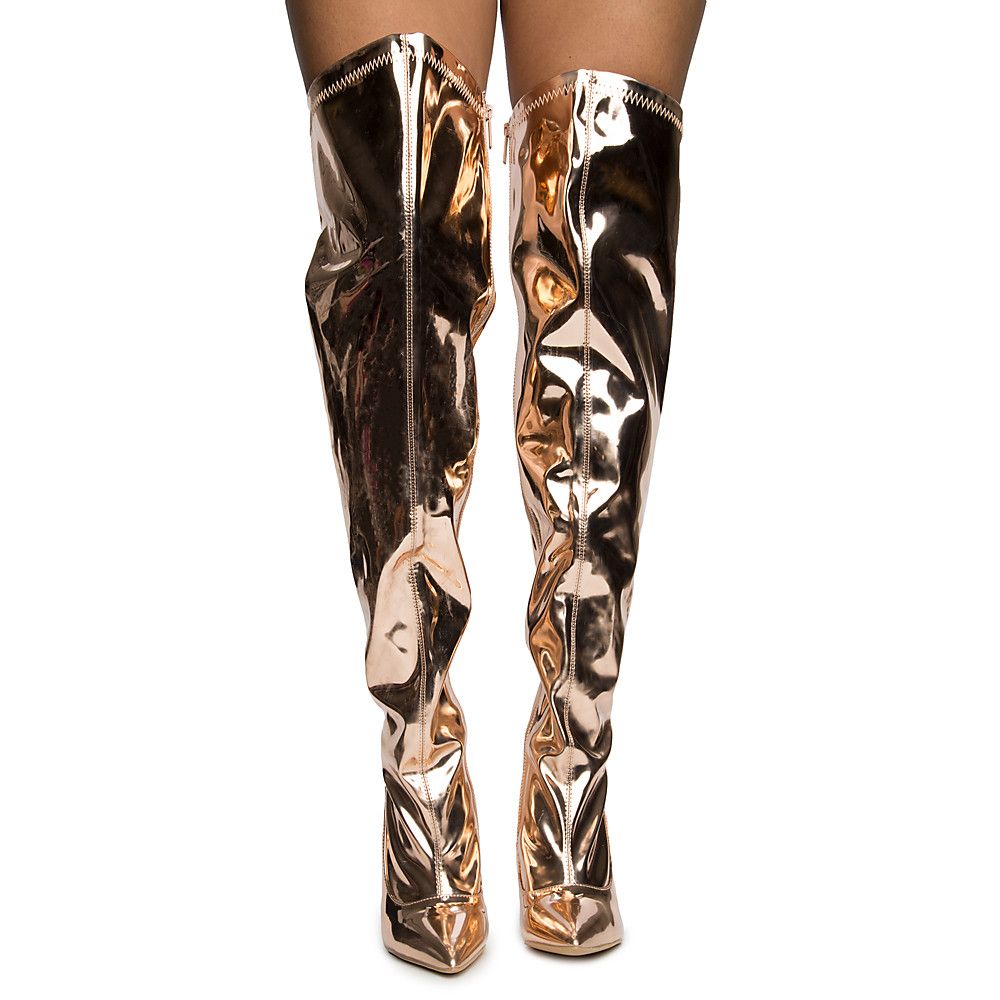 Rose gold thigh hot sale high boots