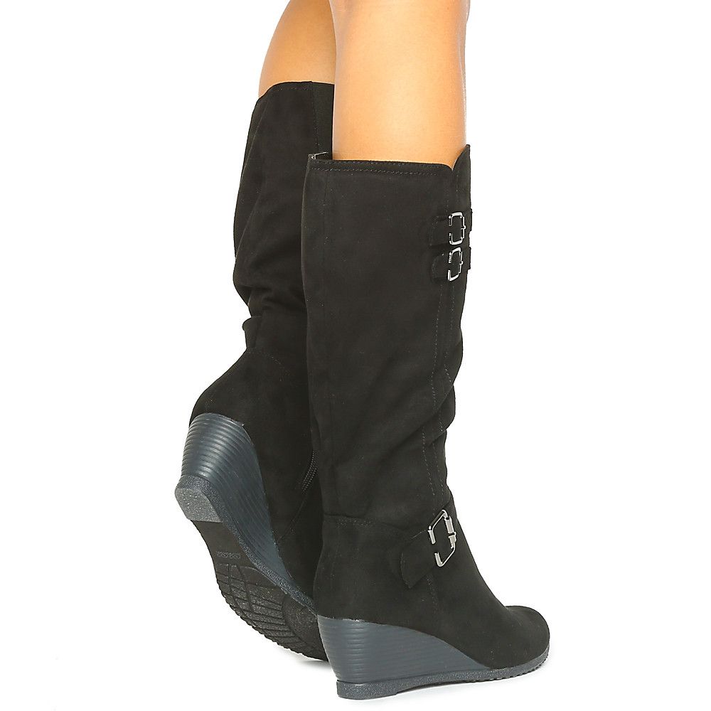 ELEGANT Women's Monicay-2 Mid-Calf Wedge Boot MONICAY-2/BLACK - Shiekh