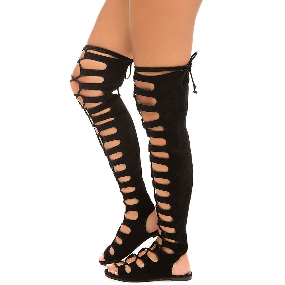 thigh high lace up sandals