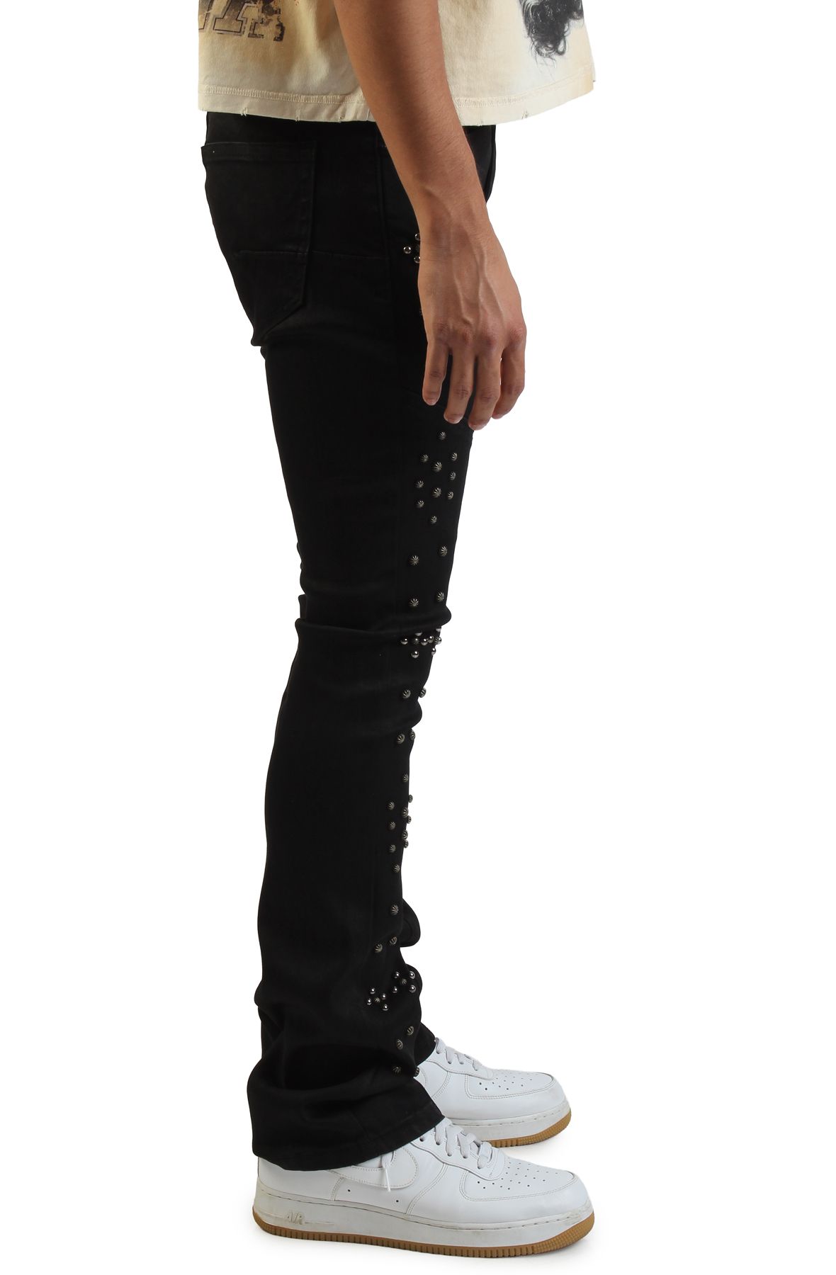 KLOUD 9 Studded Slim Flare Jeans P25196-BLK - Shiekh