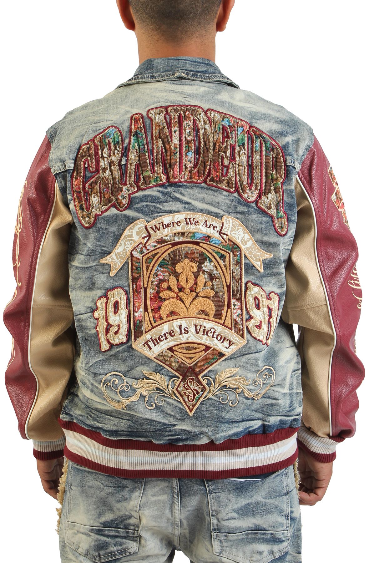 meek SMOKE RISE Grandeur Varsity Jacket JJ25514SK-TOAST - Shiekh