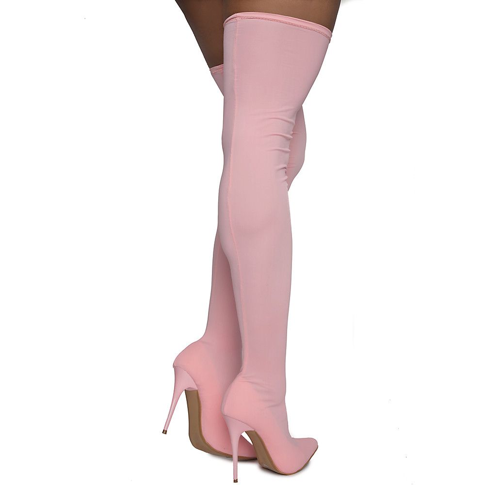 pink thigh high boots