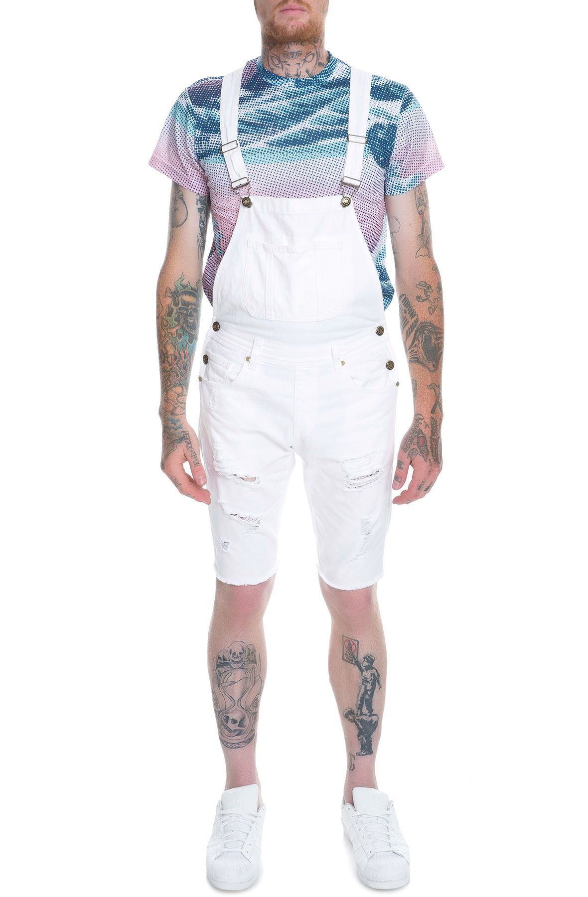 PINK DOLPHIN The Tsunami Denim Shorts Overalls in US11702TOOWH-WHT