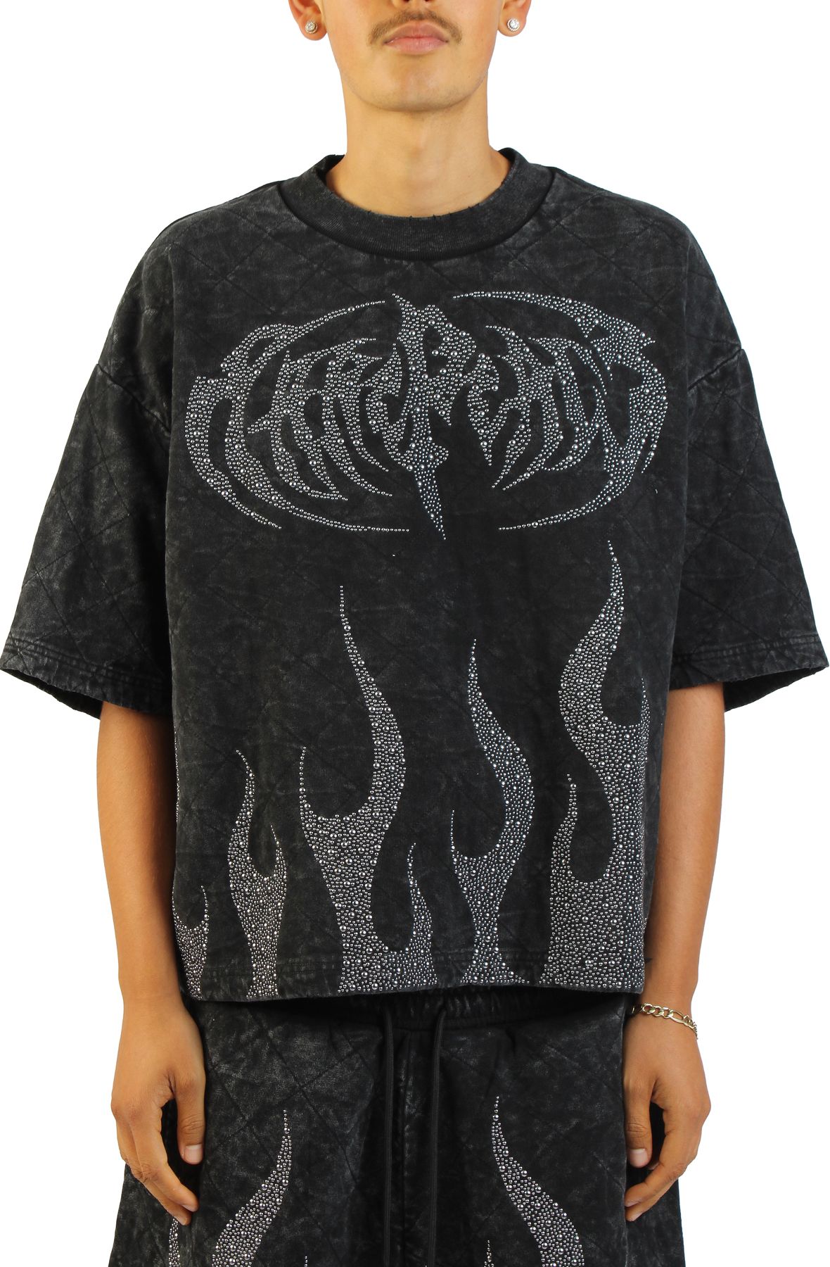 RARE PEACE Flame Grid T-Shirt RT5048-BLK - Shiekh