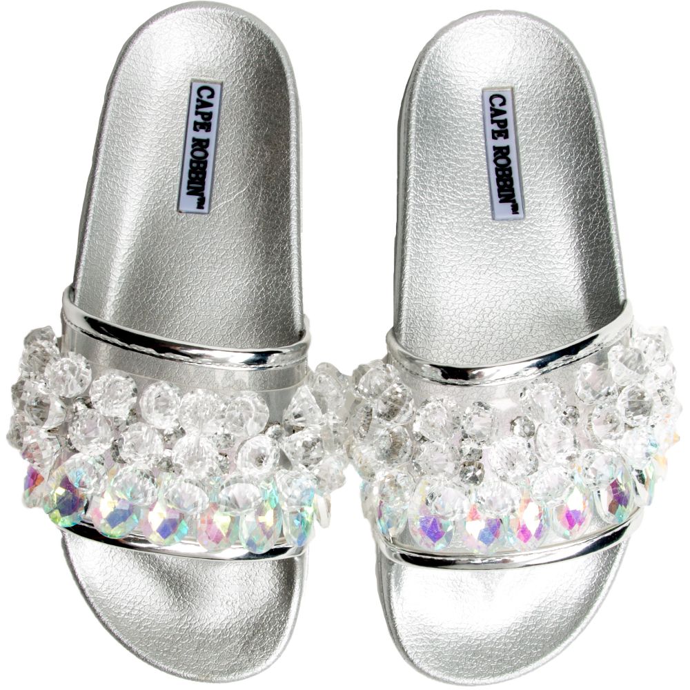 women silver slides