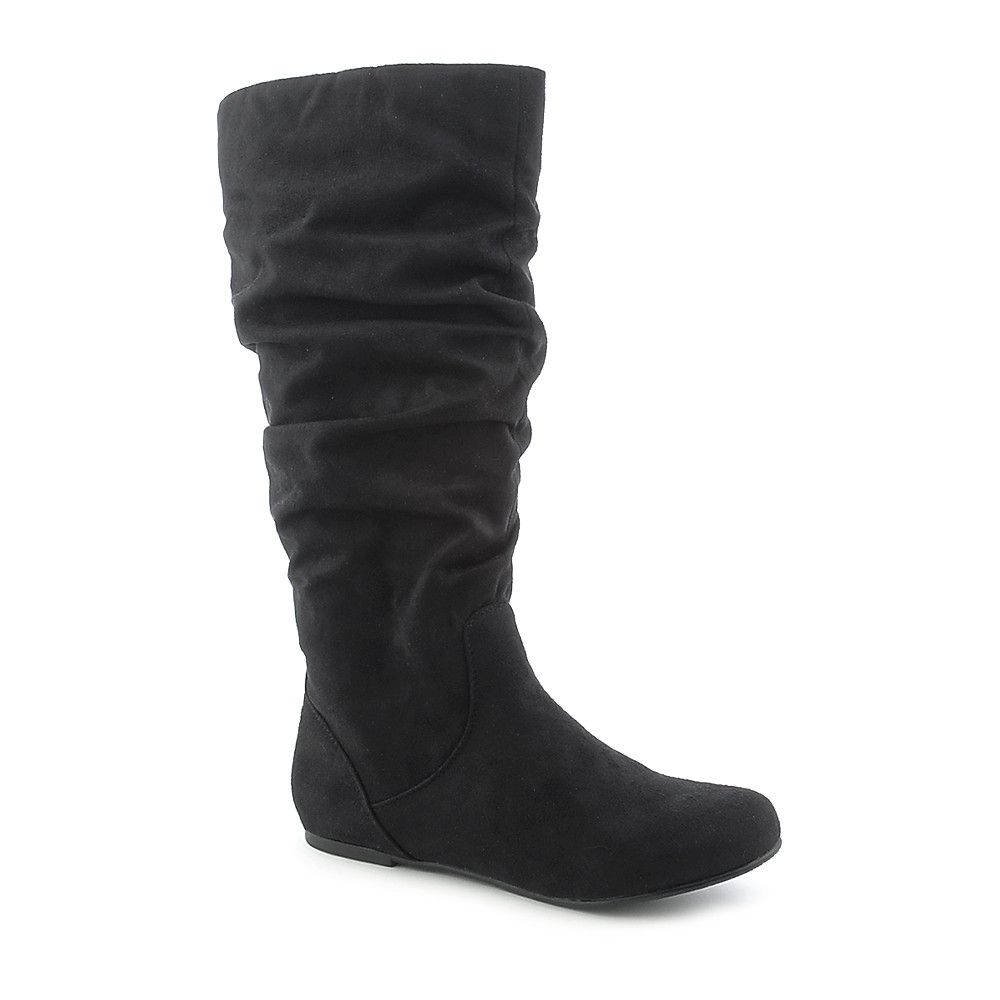 black flat calf high boots
