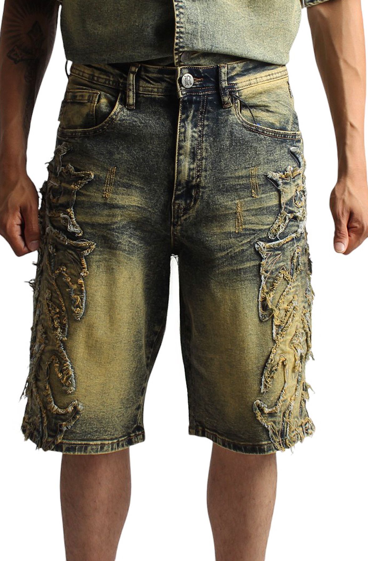 REBEL MINDS Tribal Patch Denim Shorts 651-922VIN - Shiekh