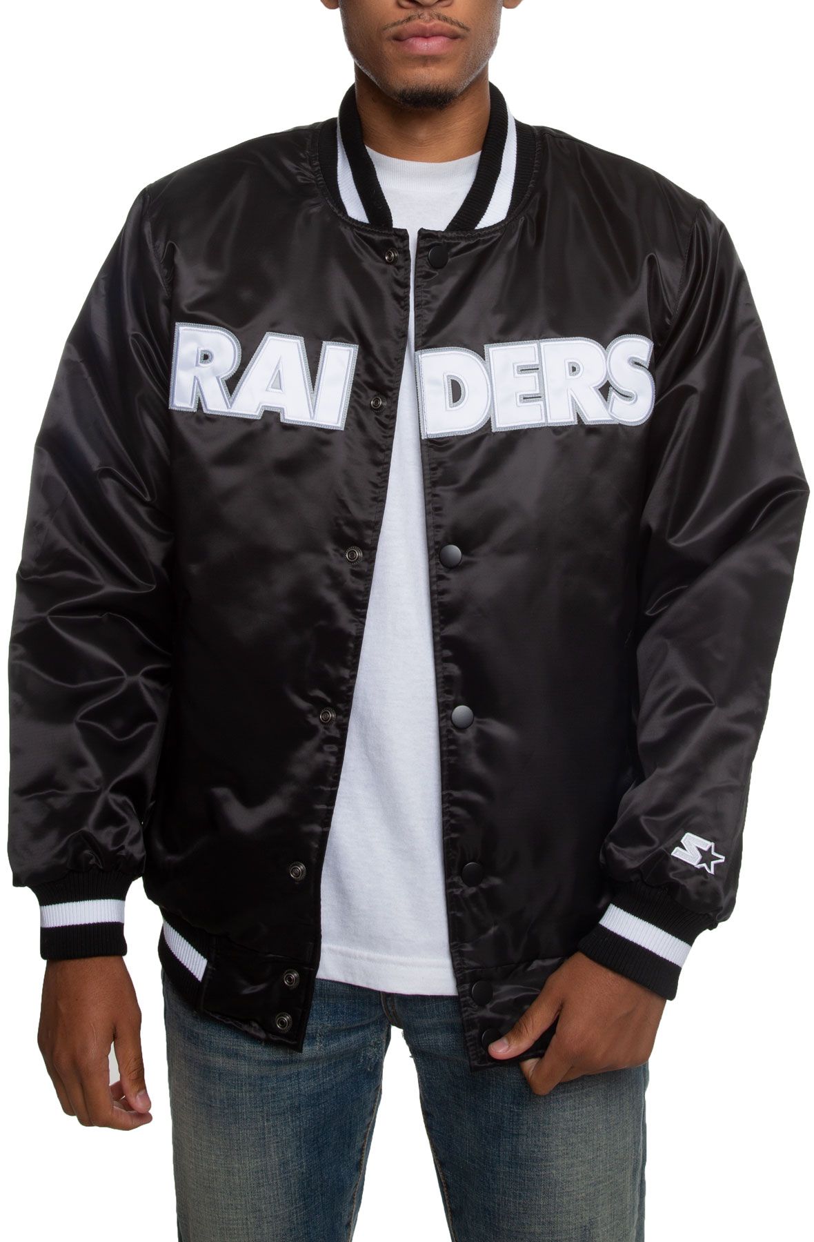 Starter Bomber Silver/Black Los Angeles Raiders Jacket - Jacket Makers