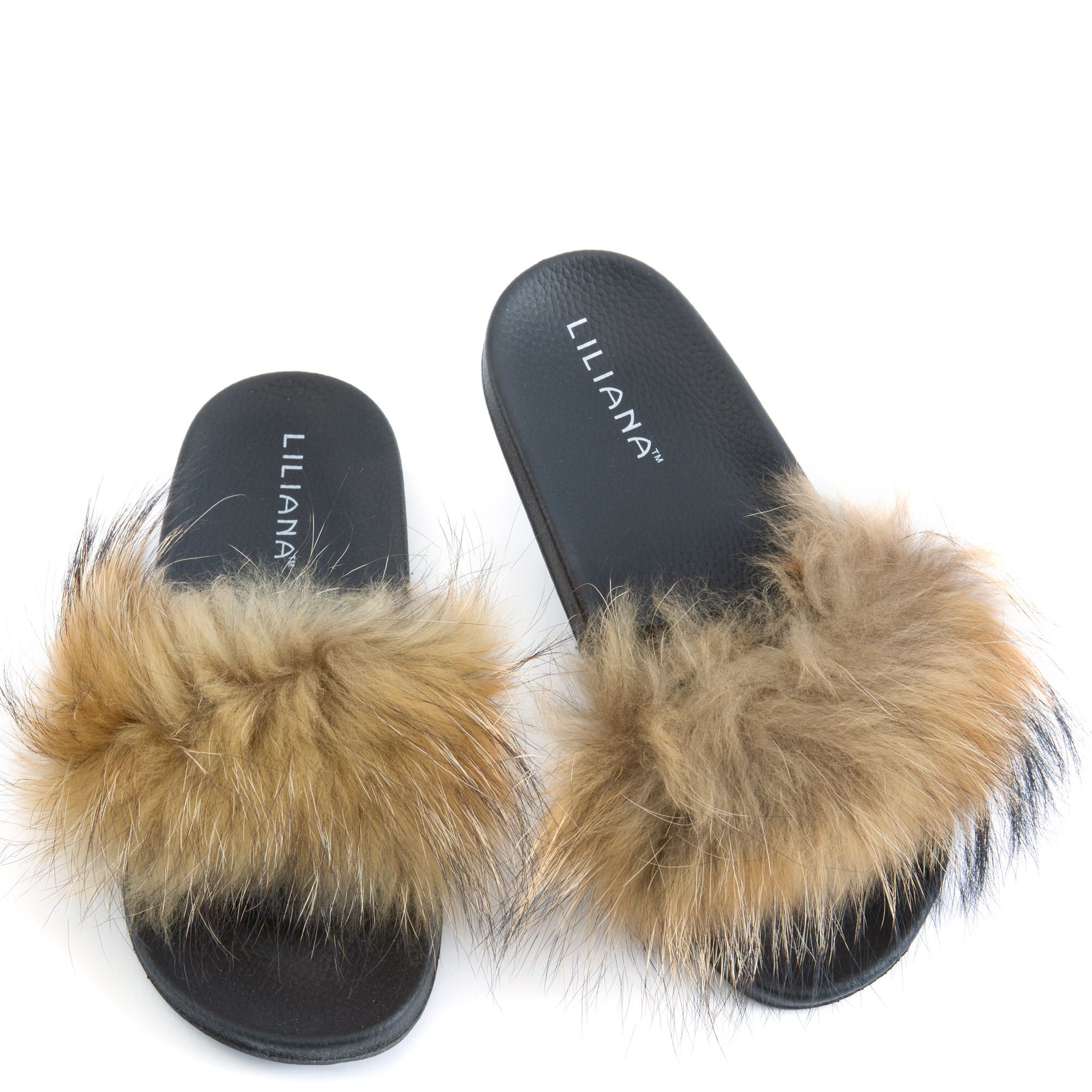 tan fluffy slides