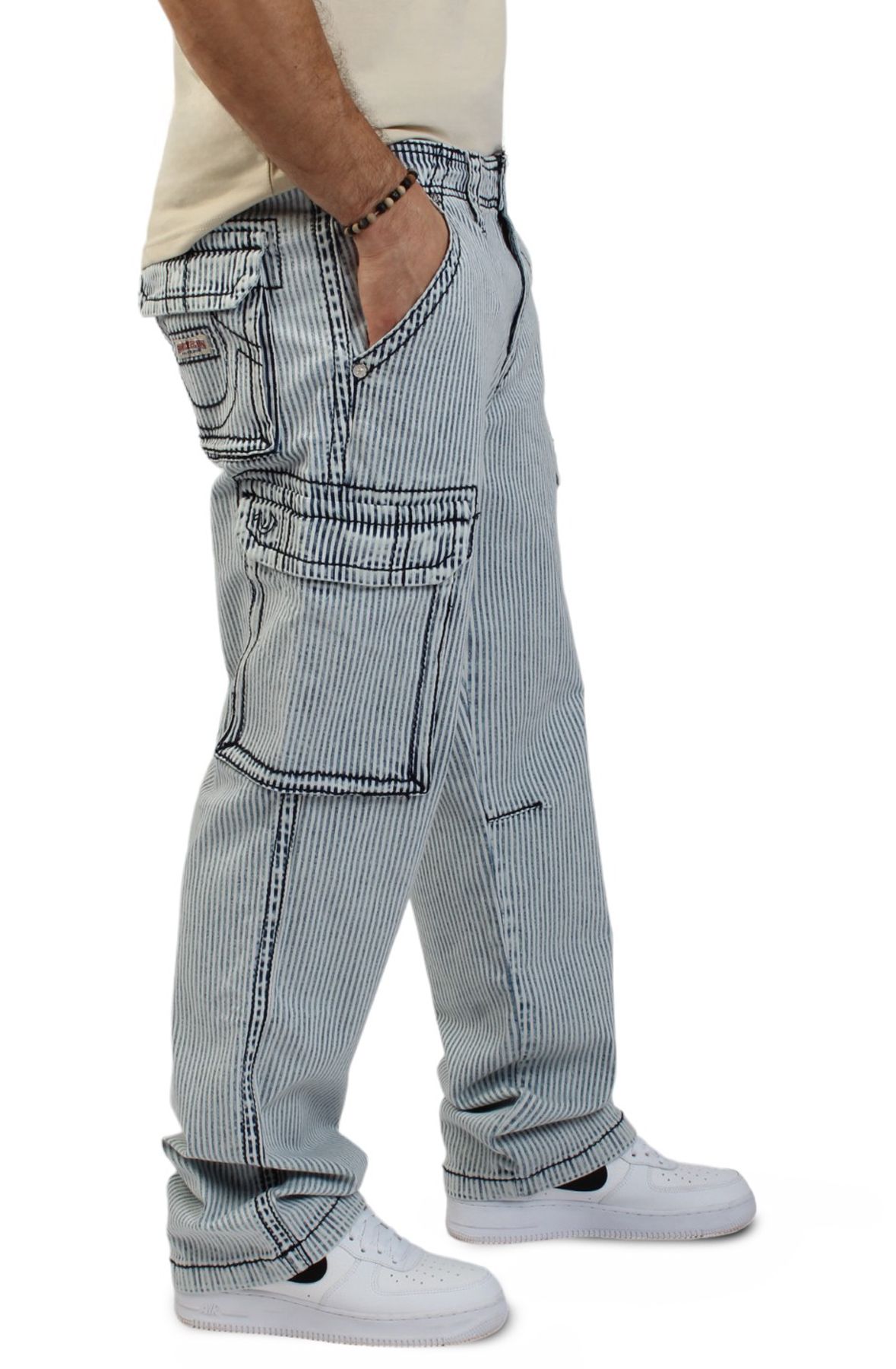 TRUE RELIGION Hickory Stripe Baggy Cargo Pant 107887-IIDH - Shiekh