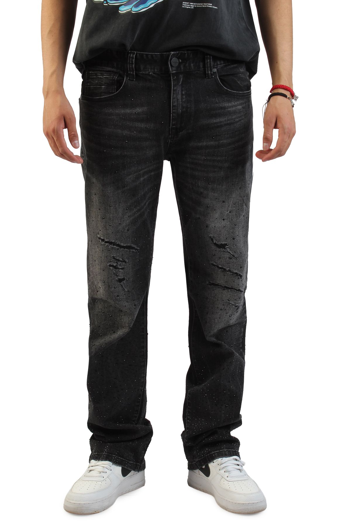 SMOKE RISE Rhinestone Speck Jeans JP25536SK-BLK - Shiekh