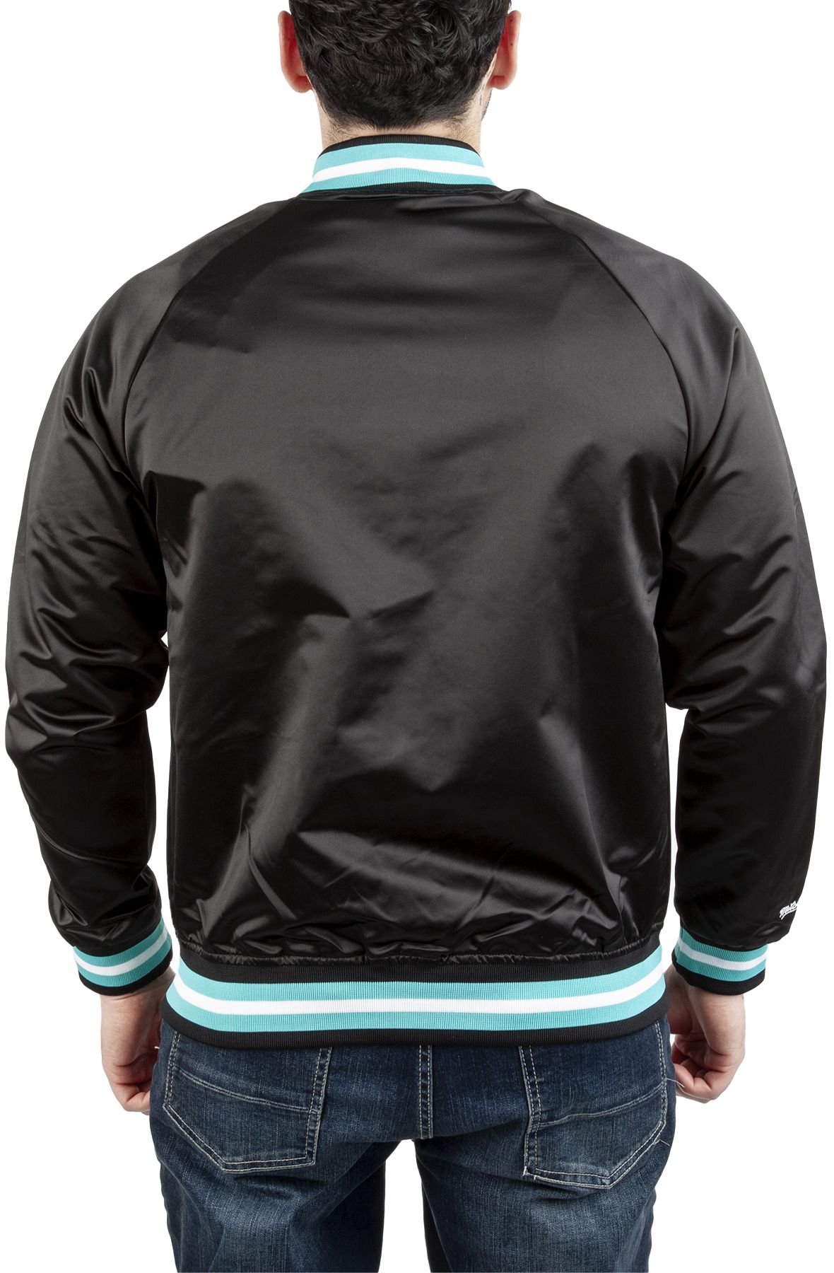 Mitchell & Ness Mens NBA Vancouver Grizzlies Double Clutch Lightweight  Satin Jacket OJBF3397-VGRYYPPPGRTL Grey/Teal