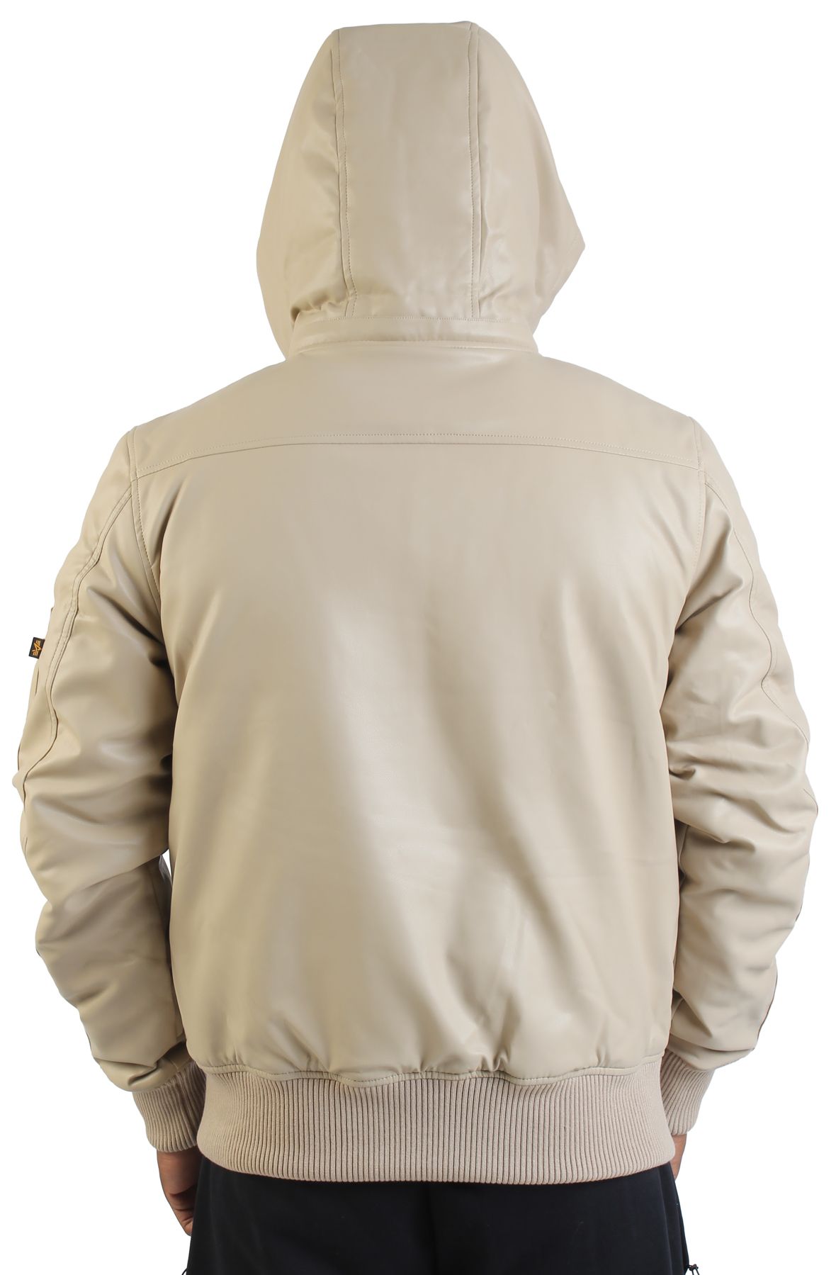 ALPHA Faux Leather Hooded Rib Flight Jacket MJF55501C1-KHA - Shiekh