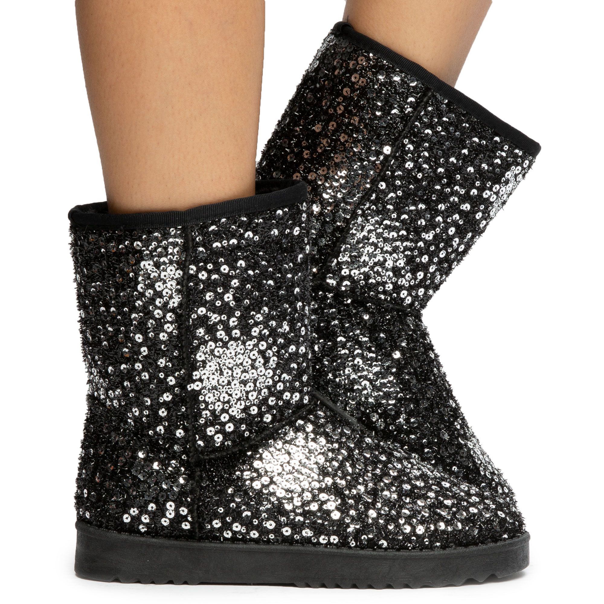 silver sequin booties