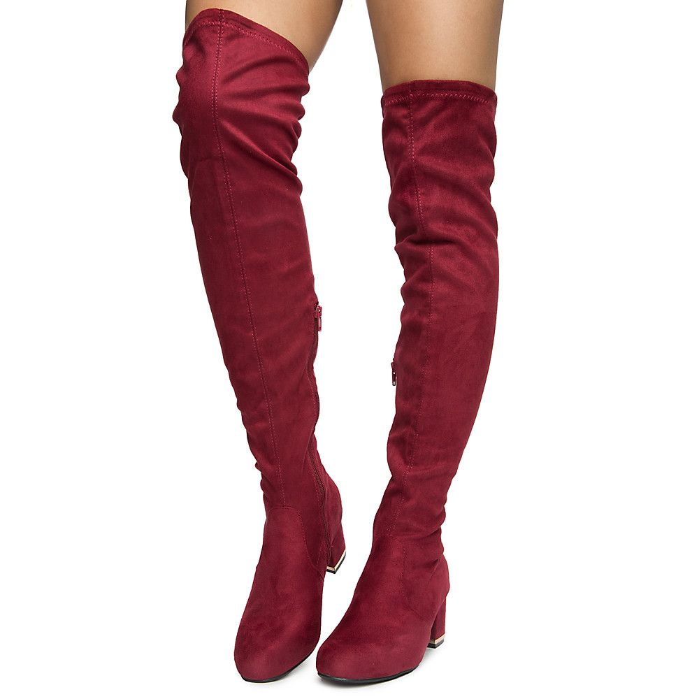 wine suede over the knee boots