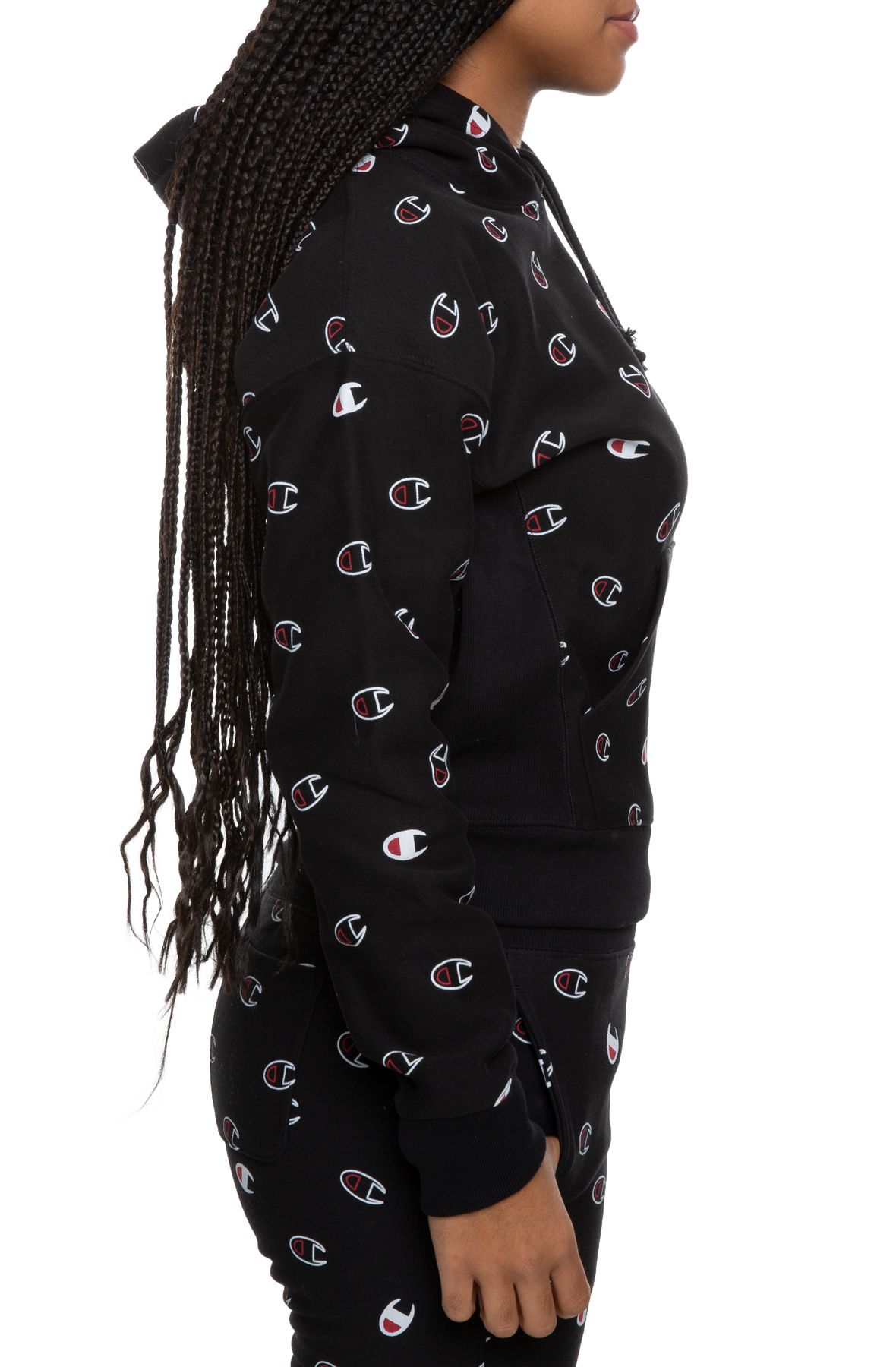CHAMPION Reverse Weave Pullover Hoodie All-Over Logo WL757P-BLK