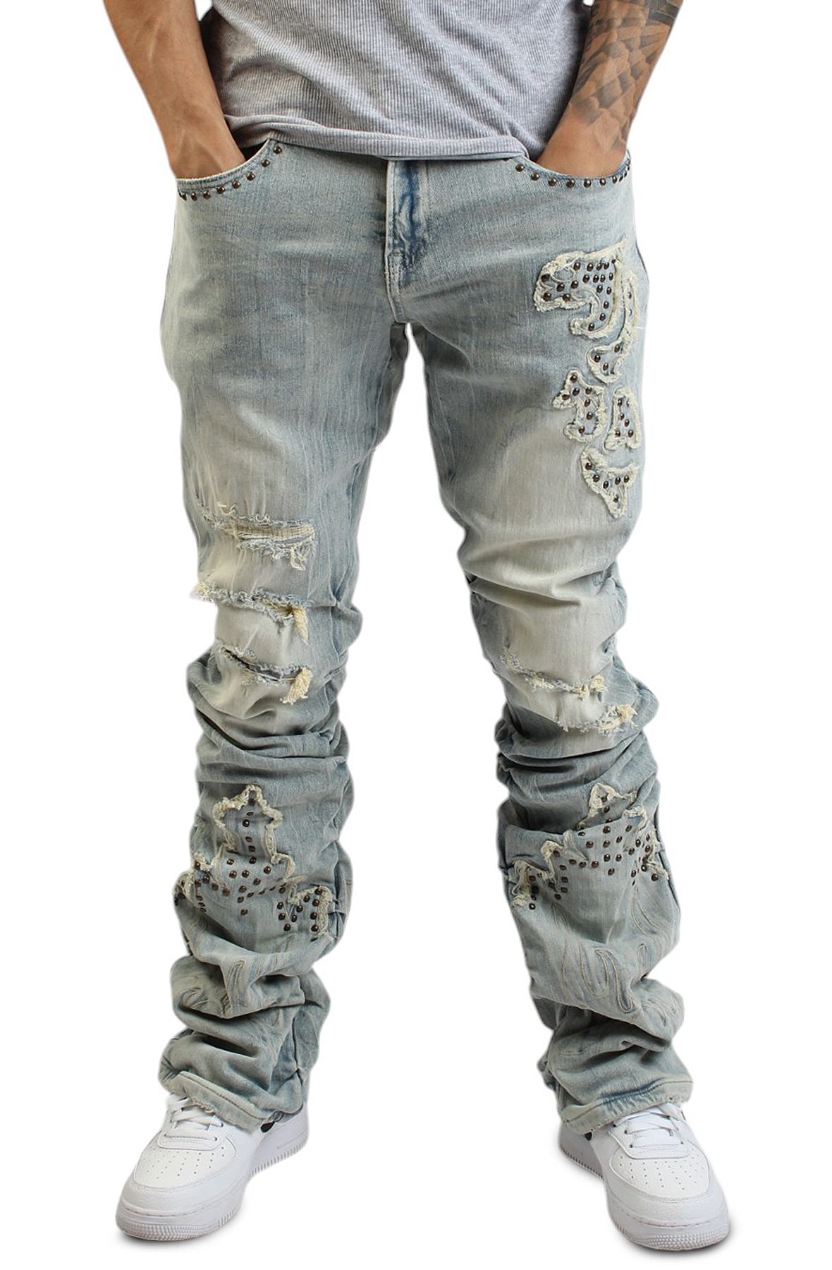 SMOKE RISE Milky Way Flared Jeans JP24622SK-MBLUE - Shiekh