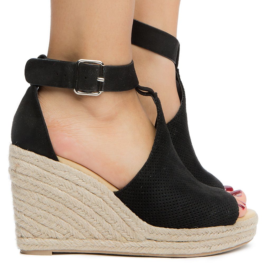 all black womens wedges