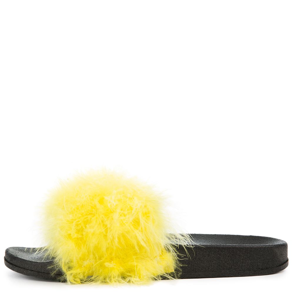 CAPE ROBBIN Moira-2 Women's Fur Slide MOIRA-2/YELLOW - Shiekh