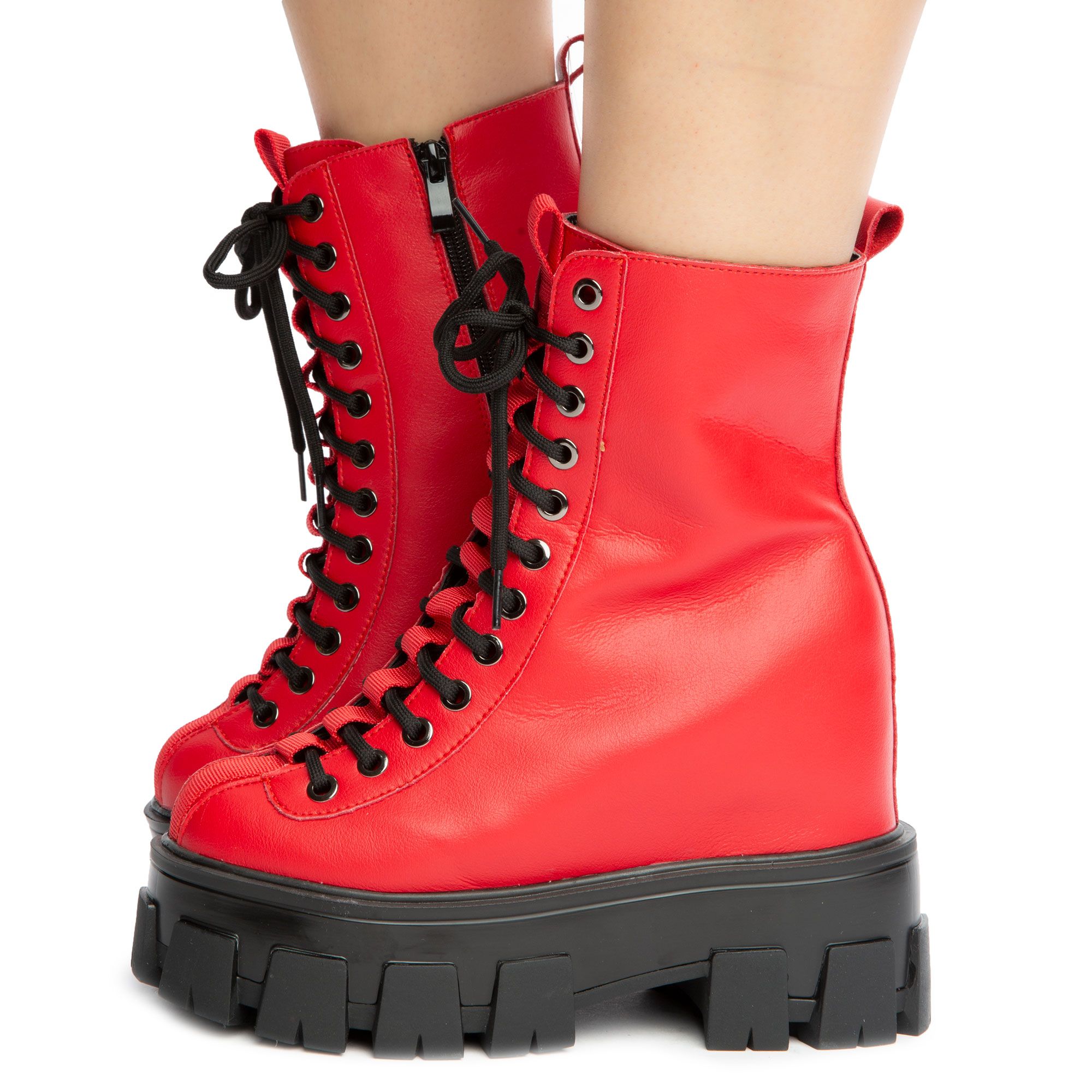 Heel Combat Boots Red