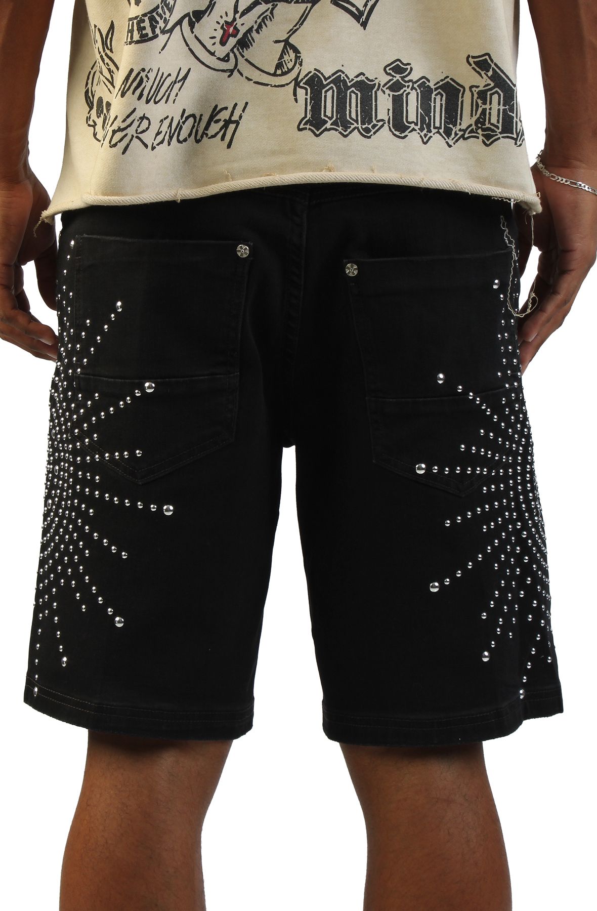 HUDSON Sunburst Studded Rhinestone Shorts 642-BLK - Shiekh