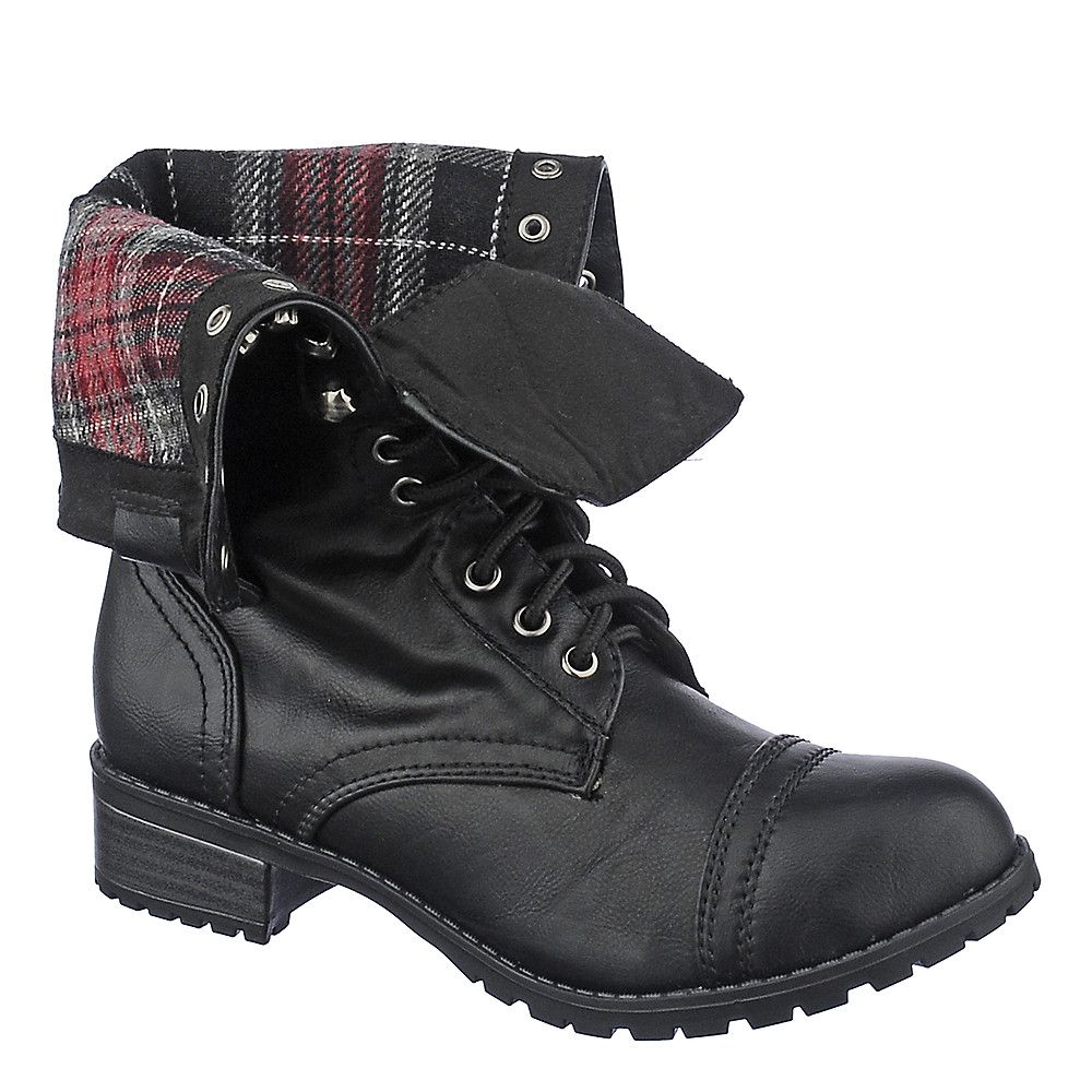 womens black fold over combat boots