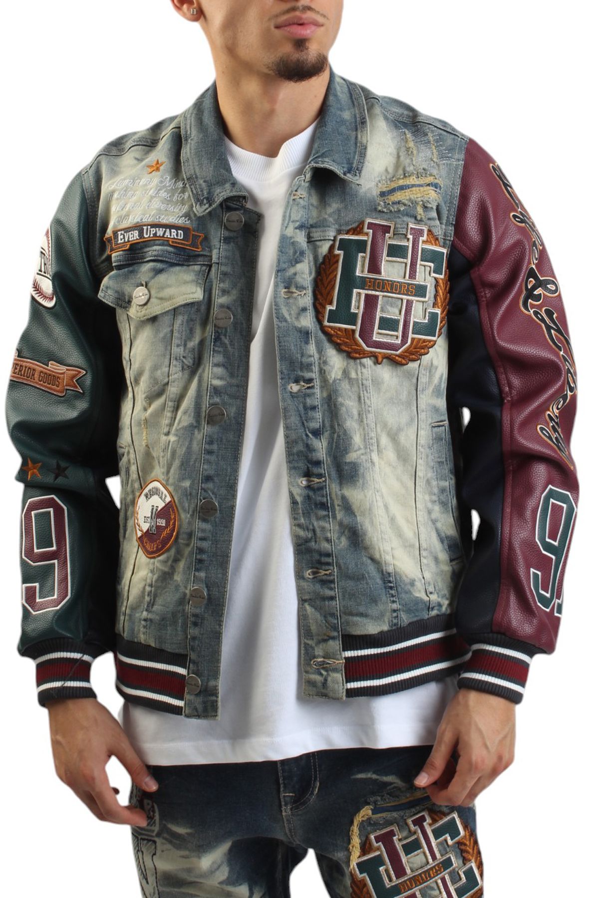 SMOKE RISE Varsity Patch Denim Jacket JJ24545SK ALLEY Shiekh