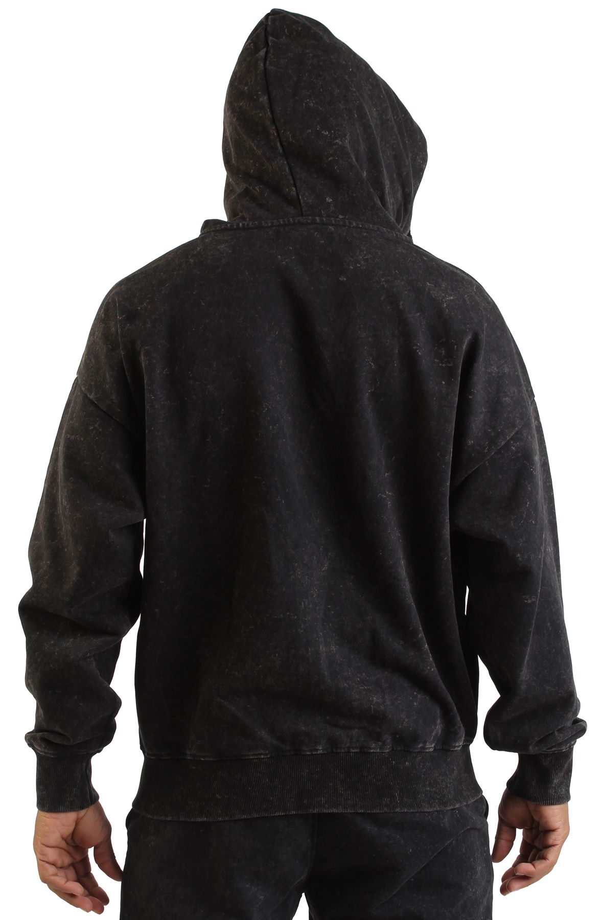 REBEL MINDS Cropped Fz Zip-Up Hoodie Mineral Washed 952-301ABLK
