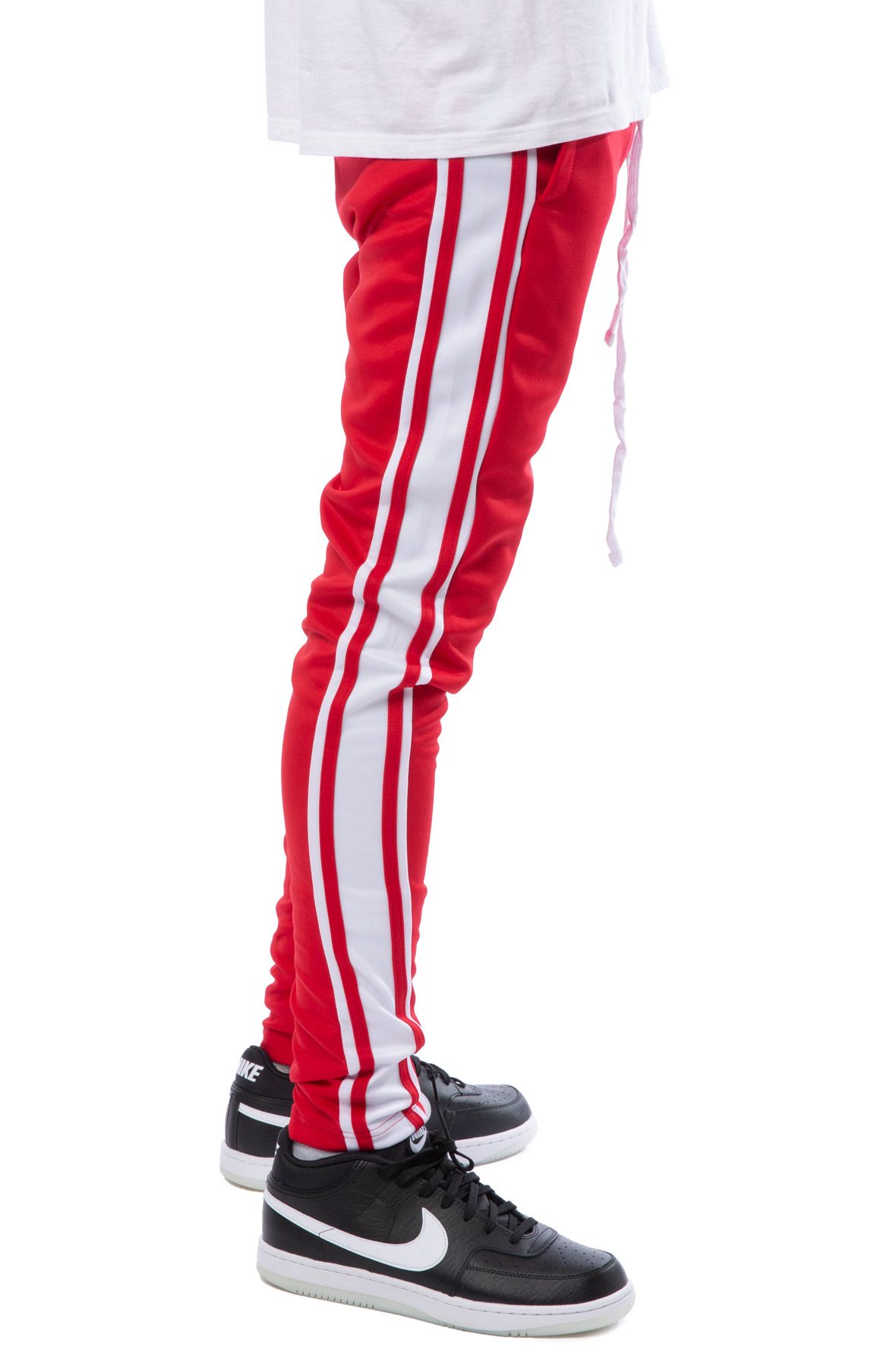 pants with red and white stripe