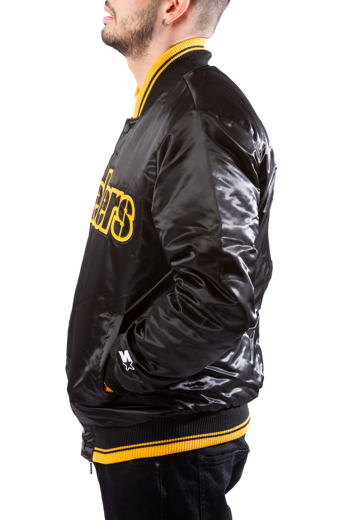 NFL Bomber Satin Pittsburgh Steelers Black and White Jacket - Jackets Expert