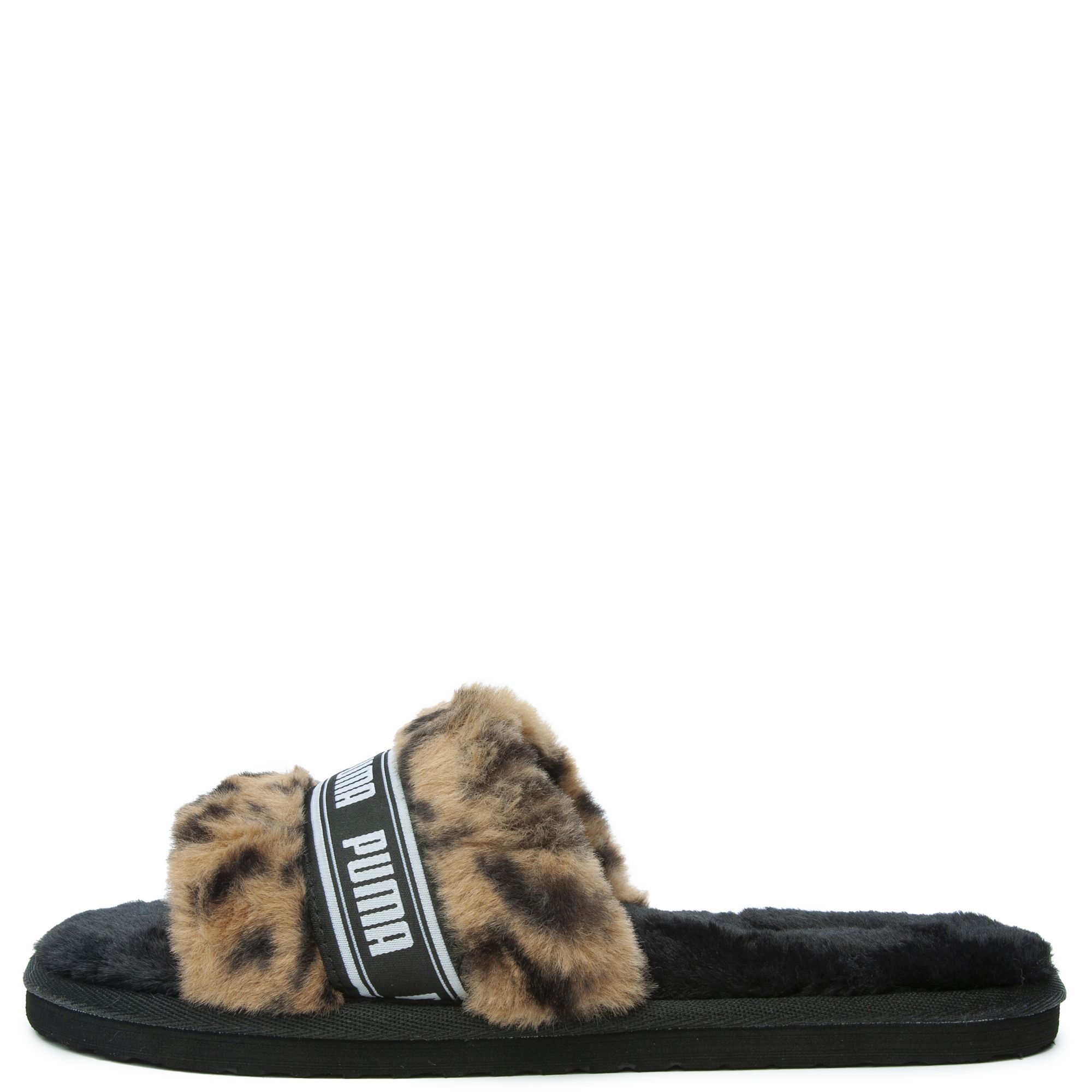 PUMA Fluff Faux Fur Logo Slippers in White