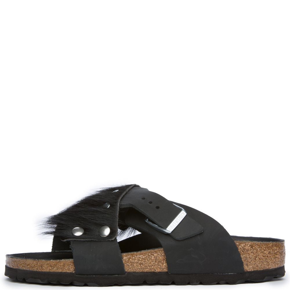 black fur birkenstocks