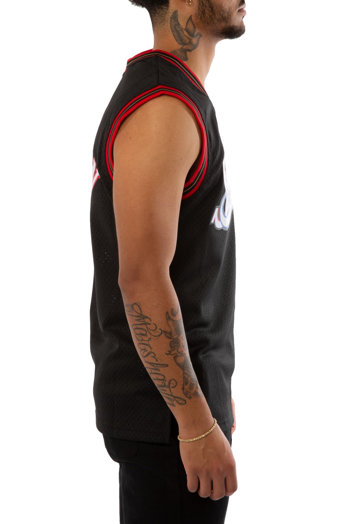 Shop Mitchell & Ness Philadelphia 76ers Allen Iverson Road Swingman Jersey  SMJYGS18201-P76BLCK00AIV black