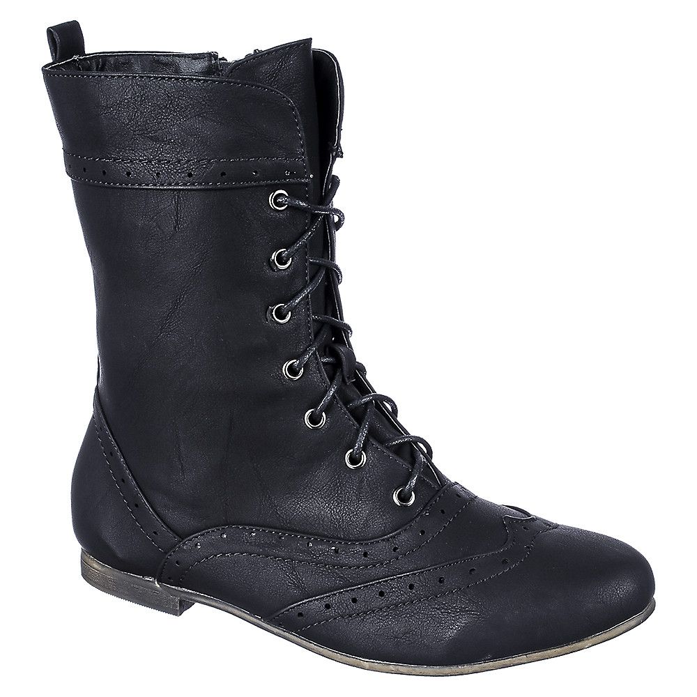 Women's Flat Lace-Up Boot Wingtip Black