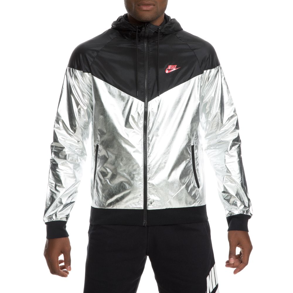 silver and black nike jacket
