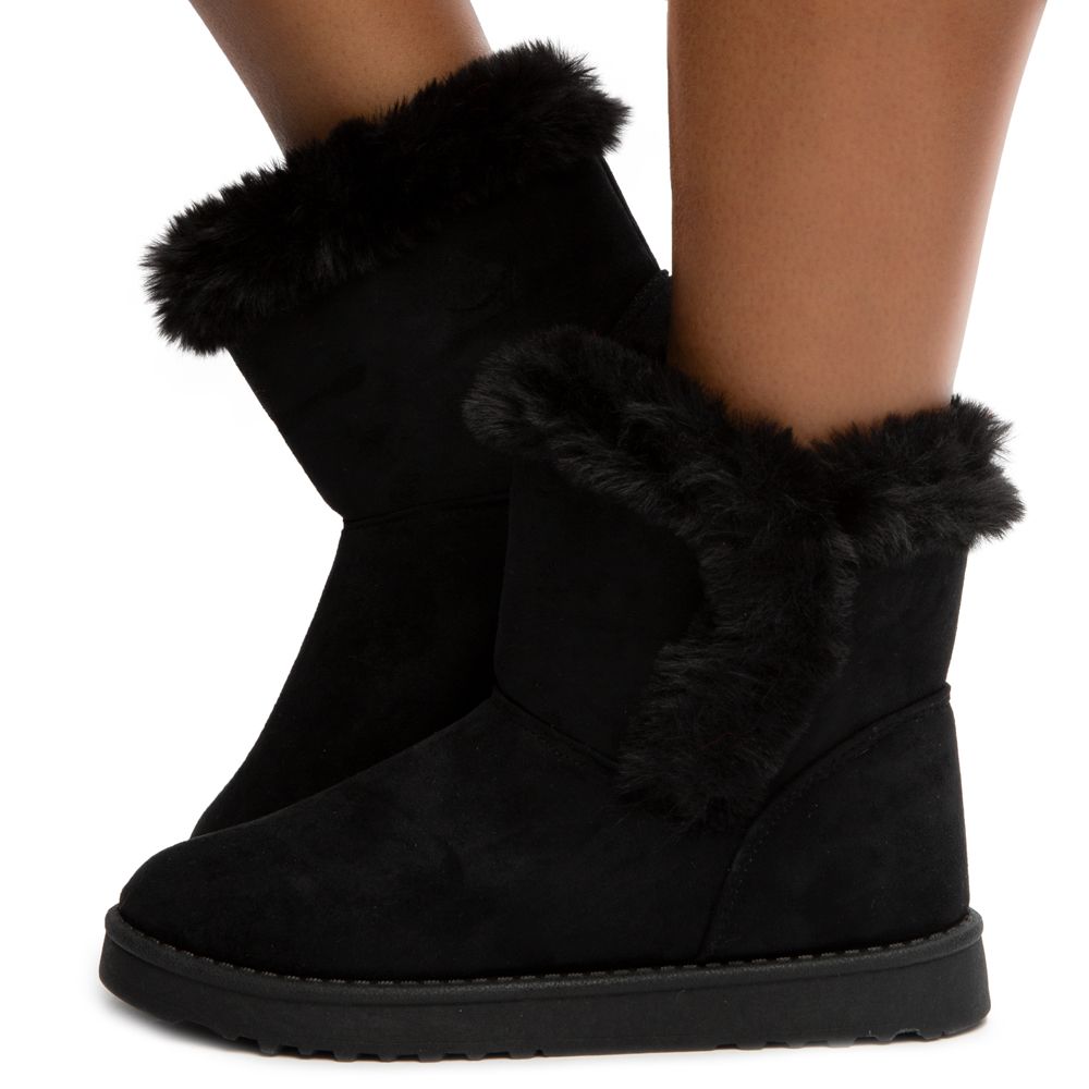 womens black faux fur boots