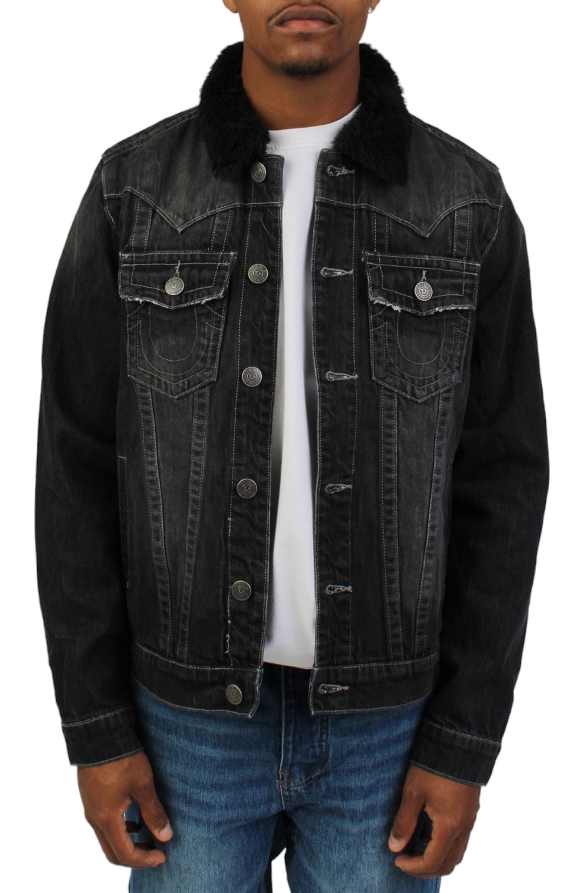 TRUE RELIGION Jimmy Shearling Lined Denim Jacket 107738-LGXB - Shiekh