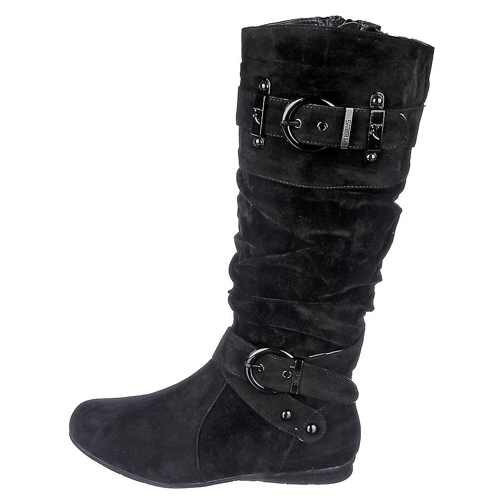 black mid calf boots flat