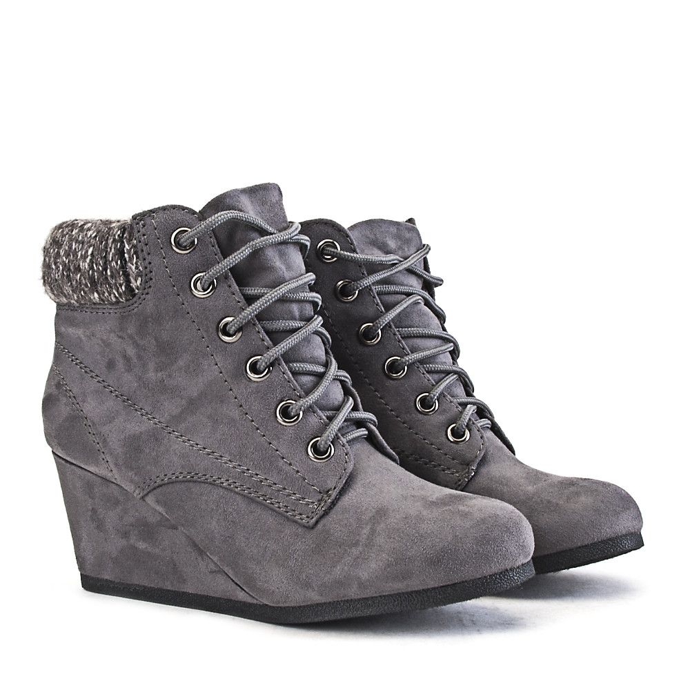 SHIEKH Women's Ankle Wedge Boot BLS2652A FD BLS2652A/CHAR Shiekh